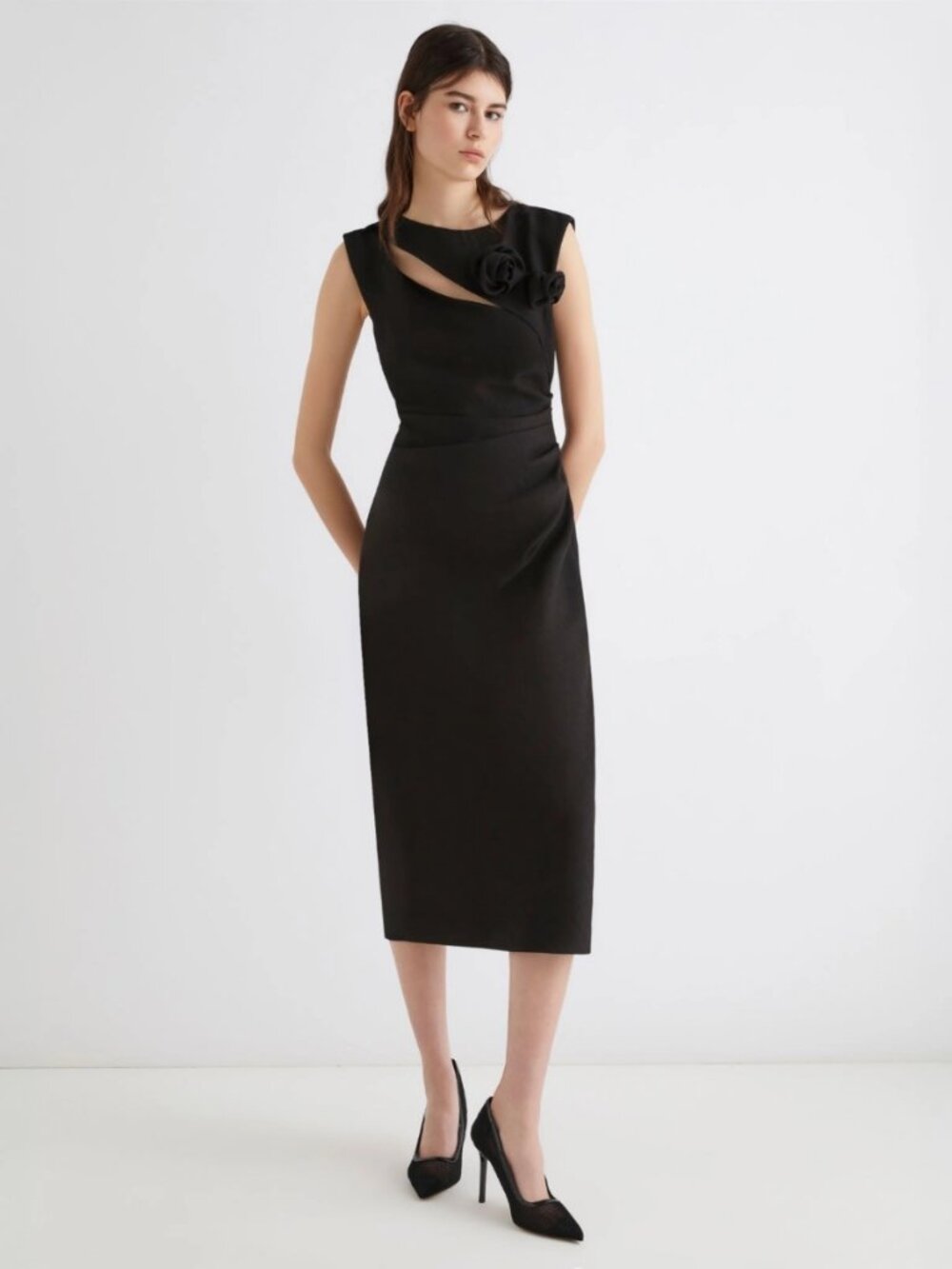 NEW! Marella Orsola Black Midi Dress with Floral Detail